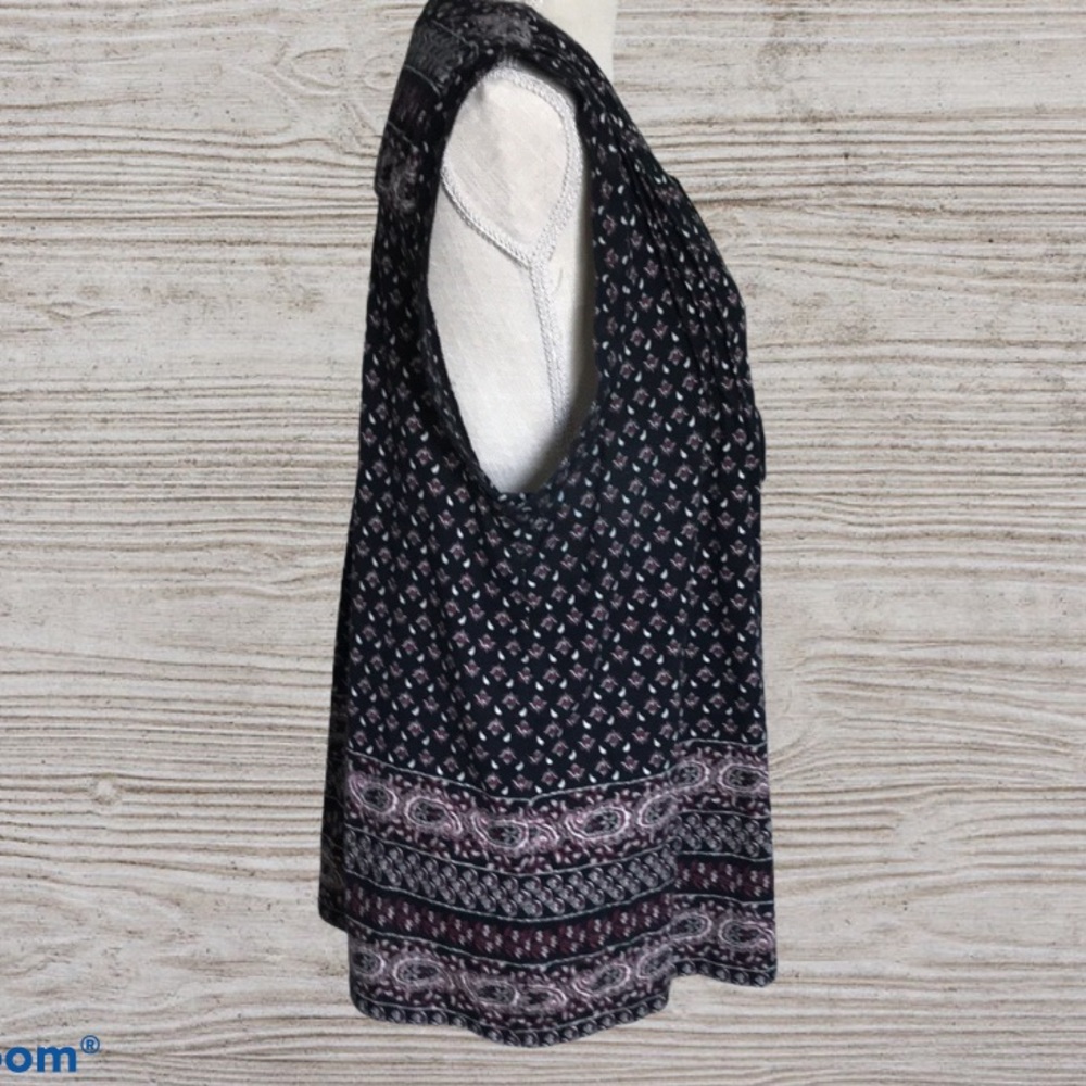 Style & co Sleeveless Tunic Floral Print Black Purple Tie String V-neck … - Picture 5 of 15